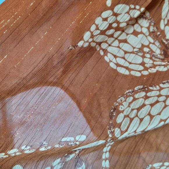 Vince Camuto Pintucked Ruffle Cuff Semi Sheer V-Neck Boho Blouse Orange Medium - Picture 9 of 12